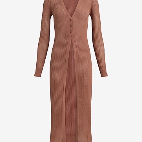 Express V-Neck Ribbed Duster Cardigan - Picture 2 of 2